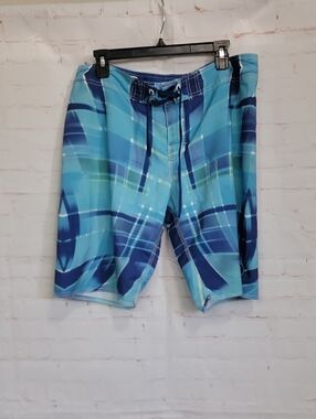 Men's Blue Plaid Swim Trunks